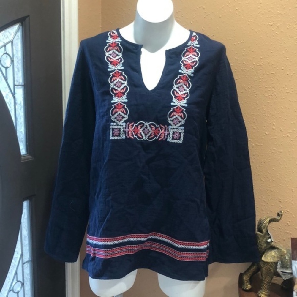 Ella moon blue embroidered long sleeve blouse